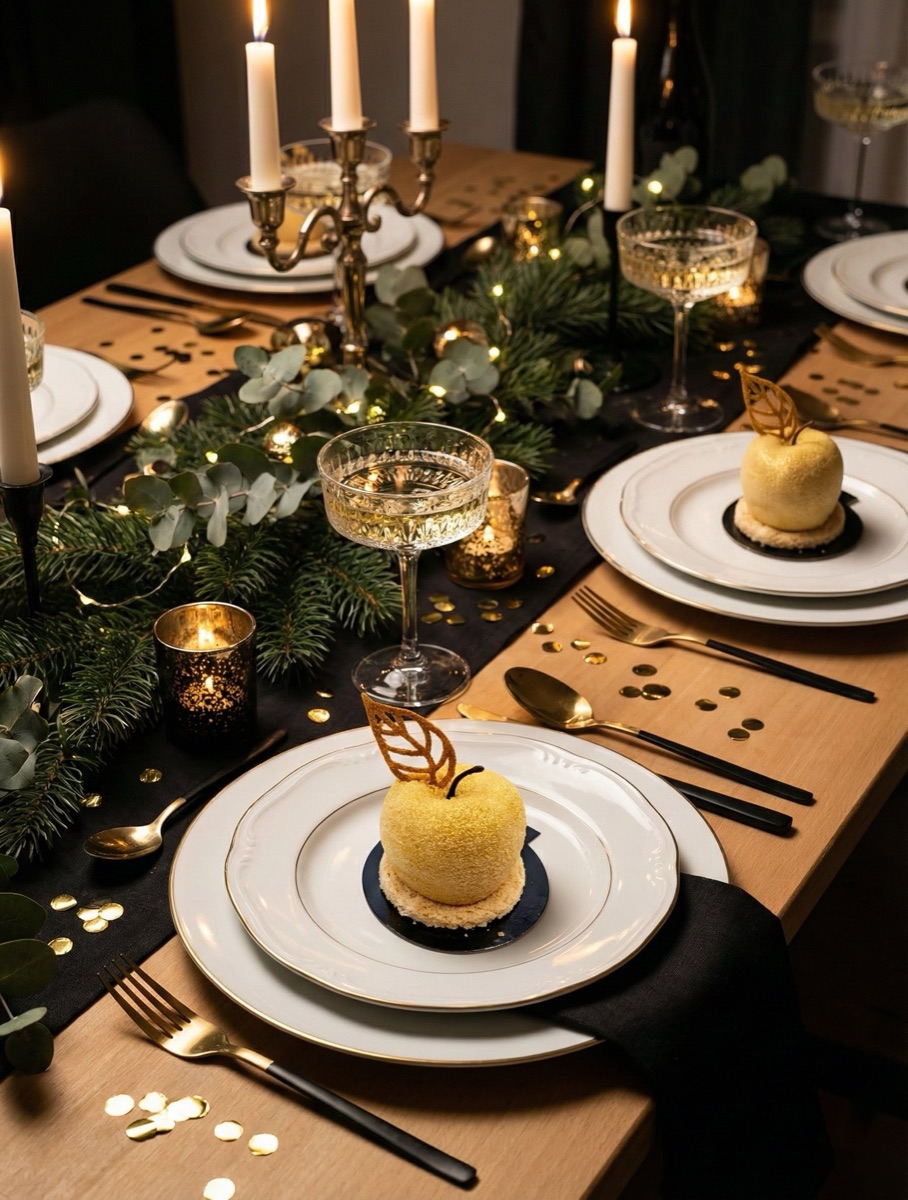 Exklusiva portionsdesserter och guldäpple till fest och nyår